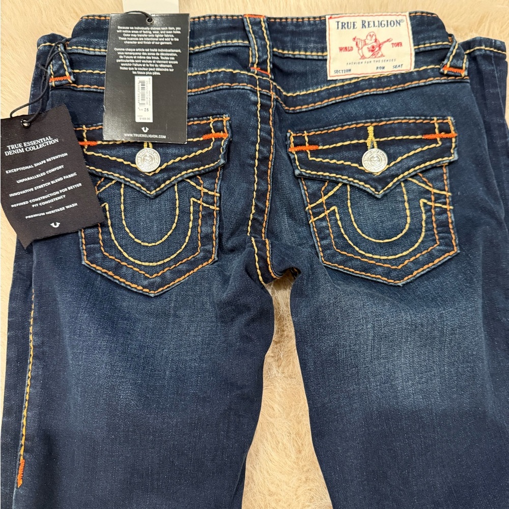 NWT True Religion Stella Low Rise Bootcut Jeans 25 Y2K Contrast Stitch Horseshoe